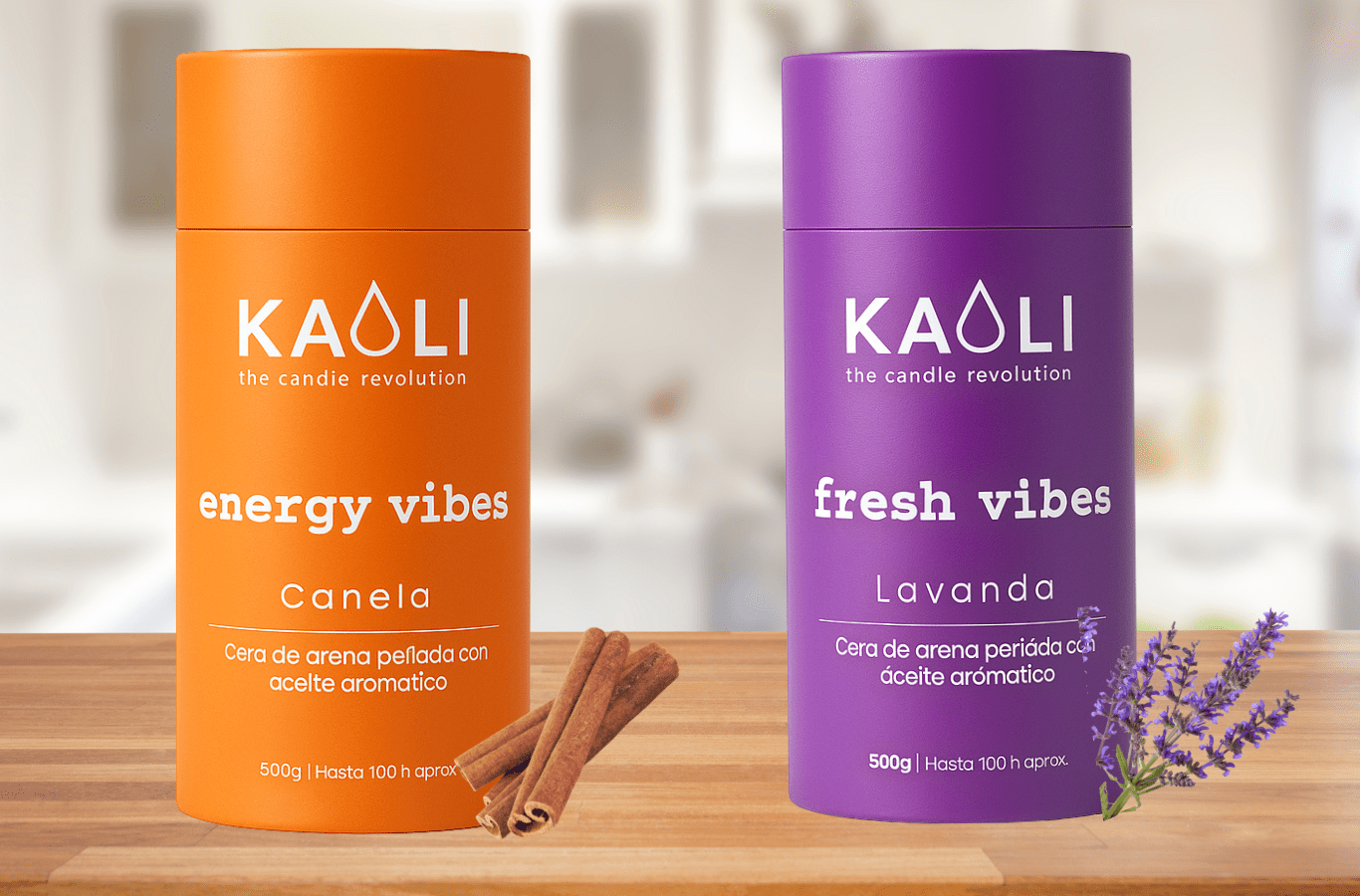 Cera de arena: Pack Energy + Fresh - 1kg - (Canela + Lavanda) - Kaoli - The candle revolution
