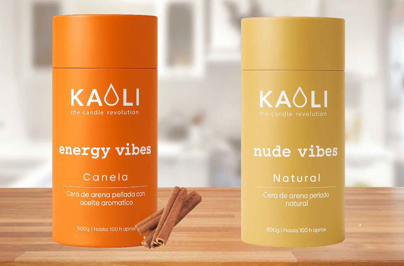 Cera de arena: Pack Energy + Nude - 1kg - (Canela + Sin aroma) - Kaoli - The candle revolution