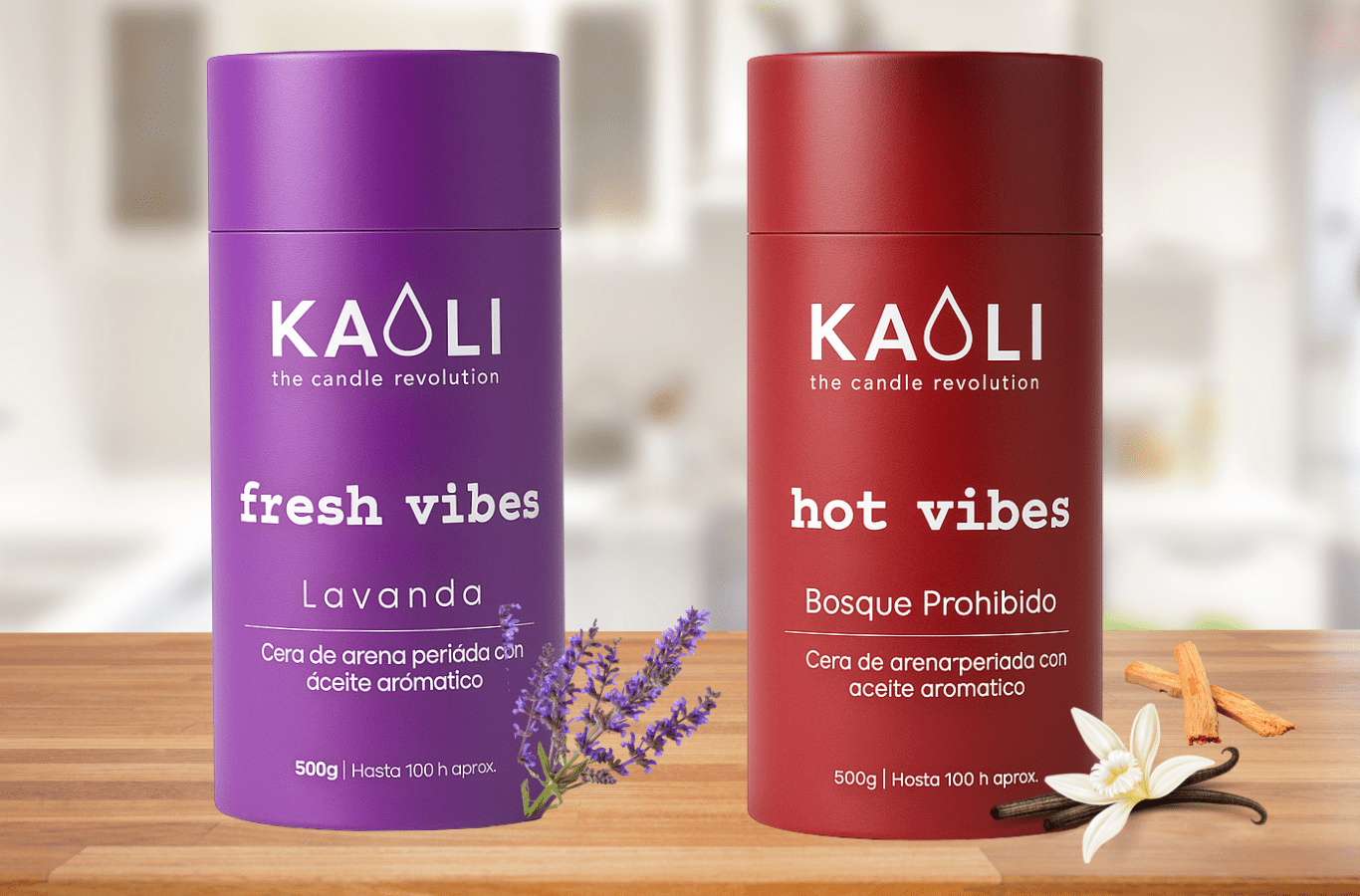 Cera de arena: Pack Hot + Fresh - 1kg - (Vainilla y Sándalo + Lavanda) - Kaoli - The candle revolution