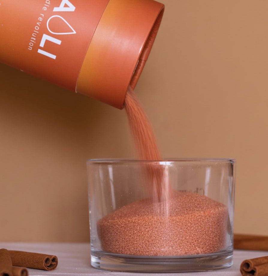 Cera de arena sin tóxicos, 100 horas de combustión por tubo: ENERGY VIBES - 500 gr - Canela - Kaoli - The candle revolution