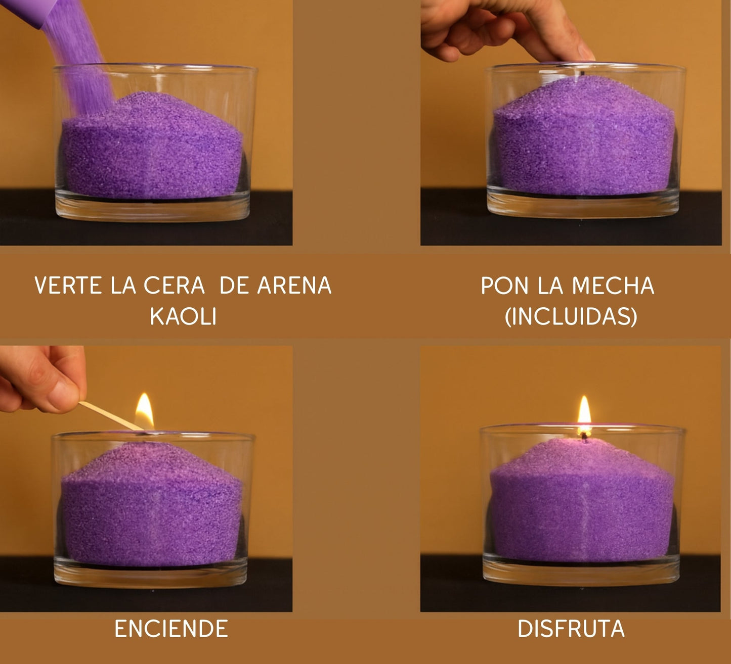 Cera de arena: Pack Energy + Fresh - 1kg - (Canela + Lavanda) - Kaoli - The candle revolution