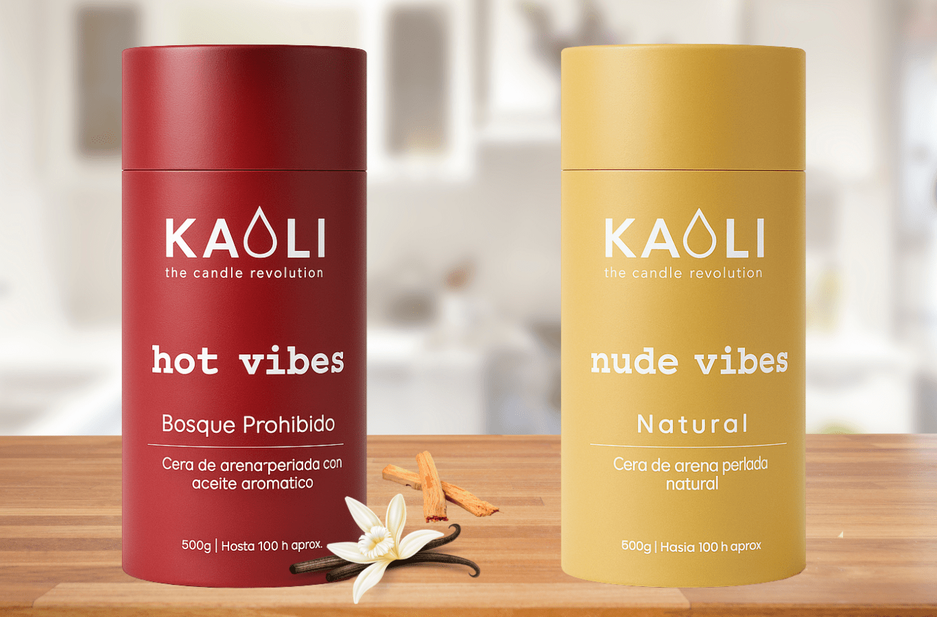 Cera de arena: Pack Hot + Nude - 1kg - (Vainilla y sándalo + Sin aroma) - Kaoli - The candle revolution