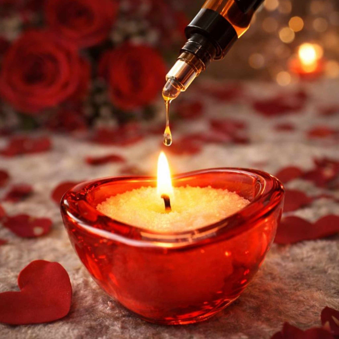 Pack - Love is in the air - 1 tubo de cera de arena blanca + 2 aceites esenciales + portavela vidrio a forma de corazón - Kaoli - The candle revolution