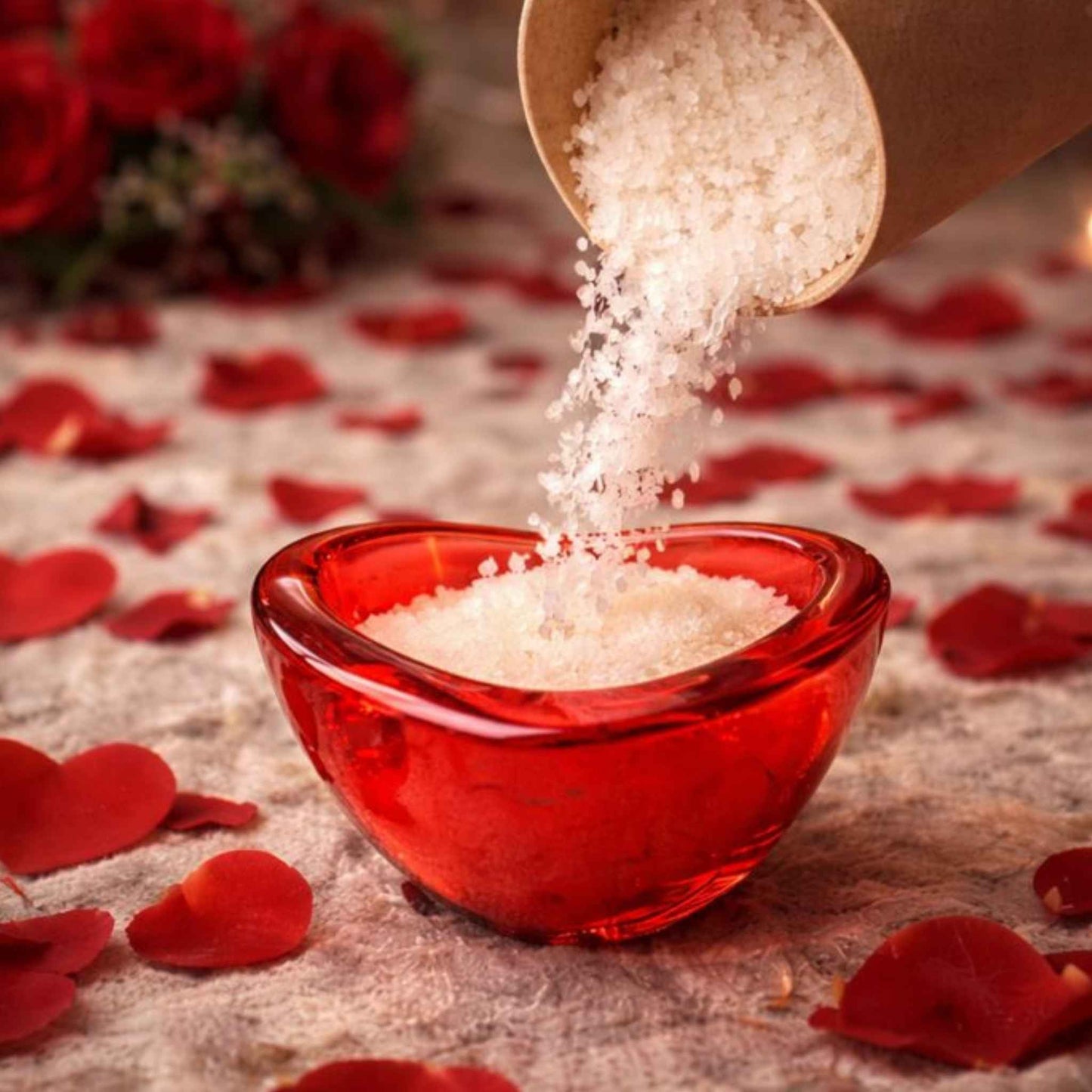 Pack - Love is in the air - 1 tubo de cera de arena blanca + 2 aceites esenciales + portavela vidrio a forma de corazón - Kaoli - The candle revolution