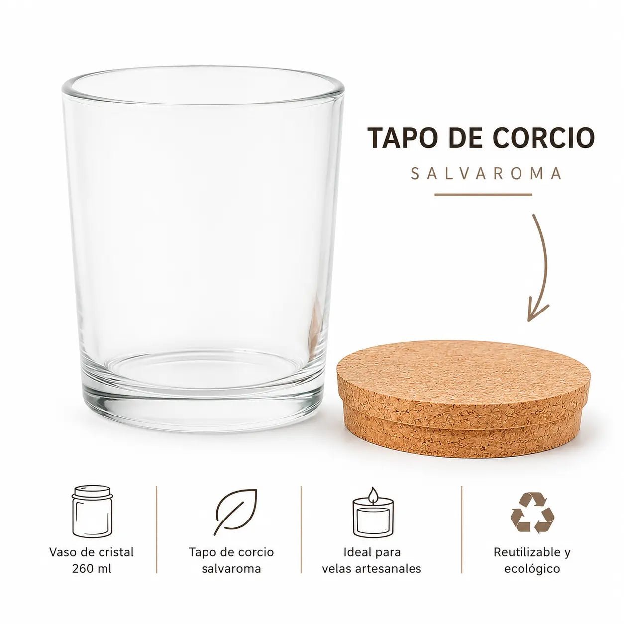 Tarro con tapa de corcho salva aroma - Kaoli - The candle revolution